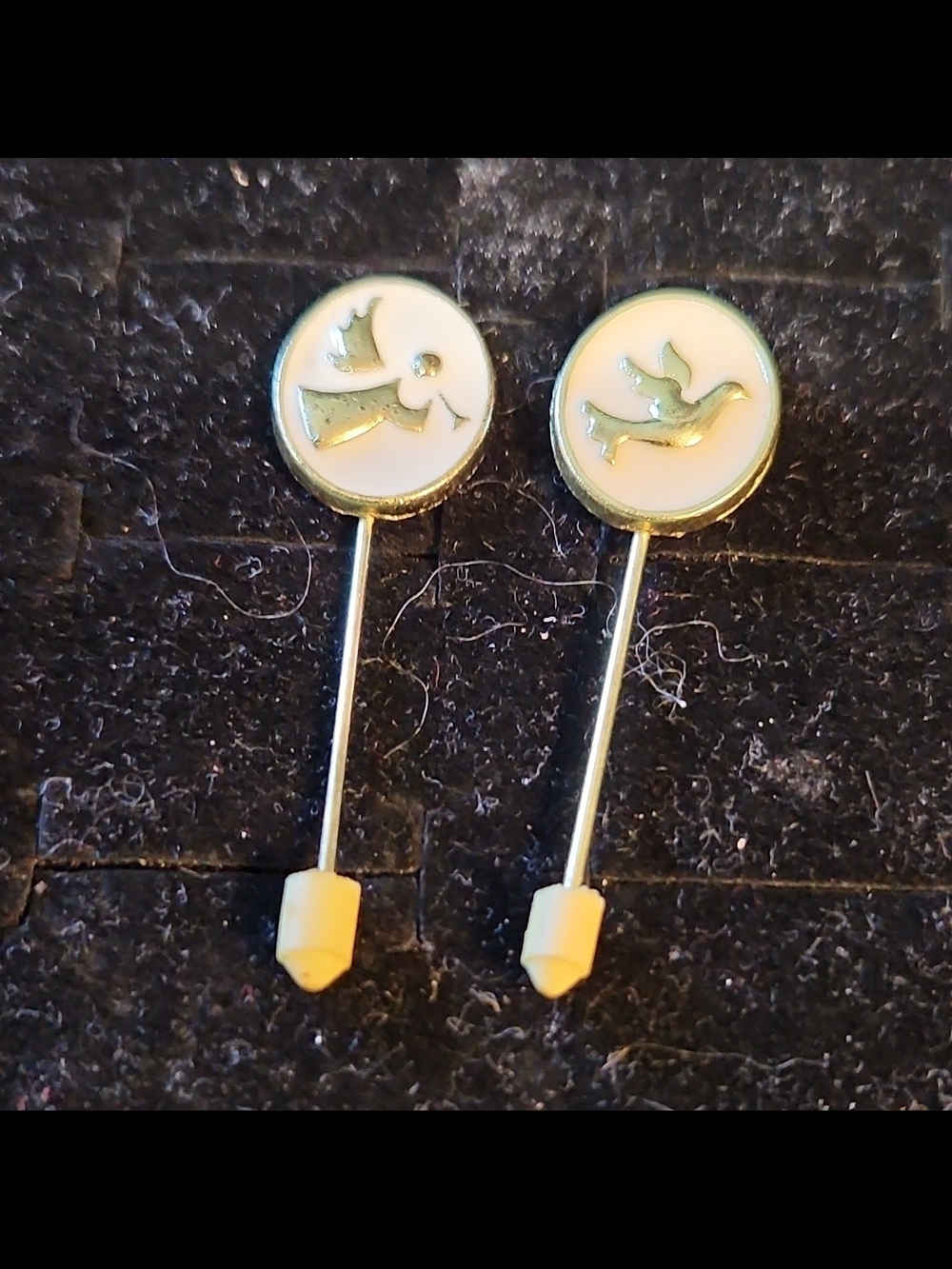 Gold-tone Dove And Angel Stick Pin Set with Cream Enamel